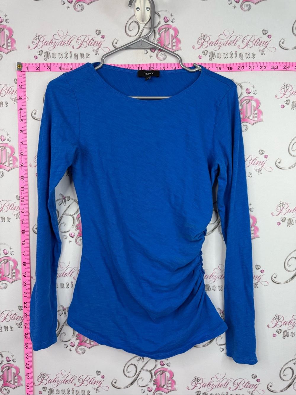 Theory Royal Blue Long-Sleeve Ruched Side Tee